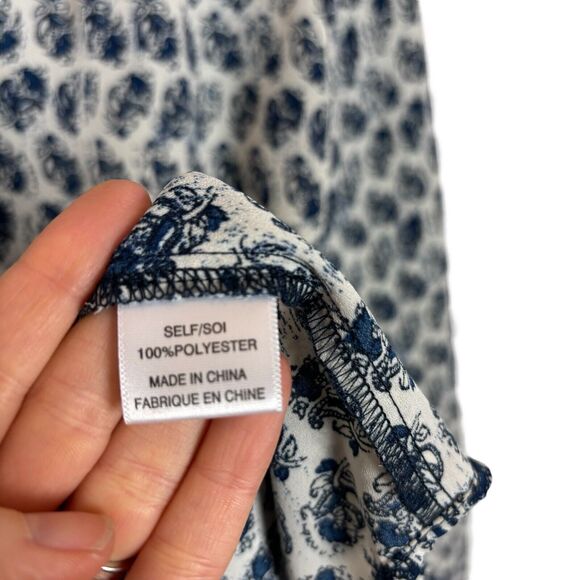 WAYF Blue Print Long Sleeve Blouse Shirt Top Women's Medium - Picture 4 of 5